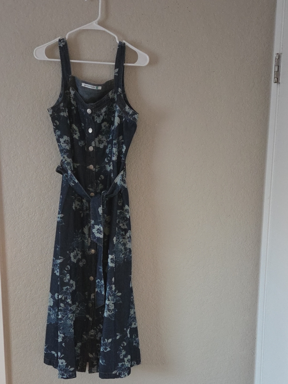Women's Jean Floral Button-Front Midi Dress with Tie Waist